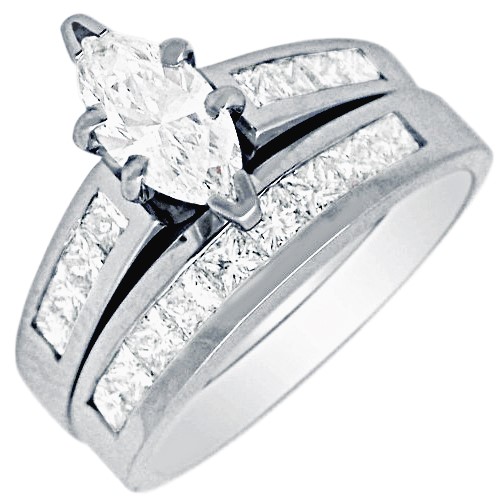 Marquise Shape Bridal Set with Princess Cut Channel Set Side Diamonds